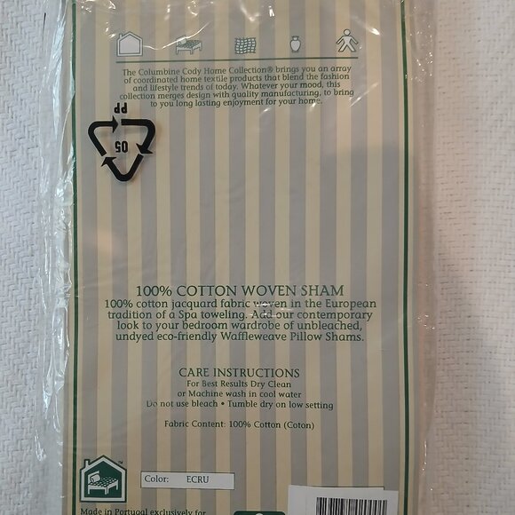 COLUMBINE CODY 100% COTTON WAFFLEWEAVE PILLOW SHAM - STANDARD SIZE, ECRU - Picture 2 of 7